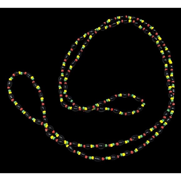 Handmade Black Red Yellow And Green Glass Beaded Necklace - Picture 1 of 5